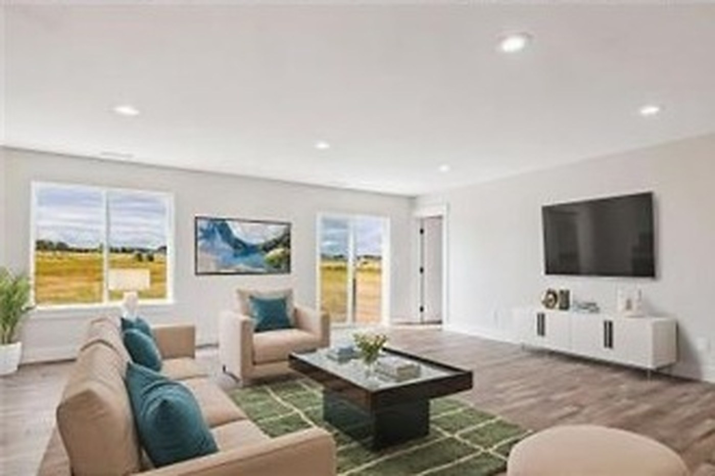 Open living area looking toward meadow views